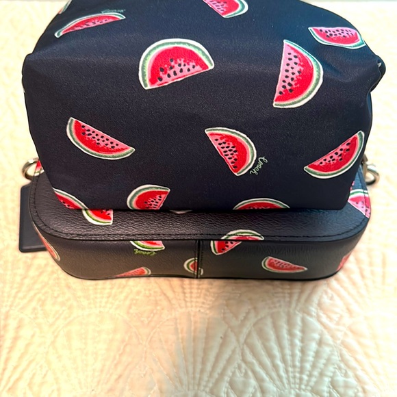 4pc Coach Watermelon Set 🍉 Crossbody Bag, Flops, Cosmetic Bag & Keyfob Rare - Picture 11 of 17